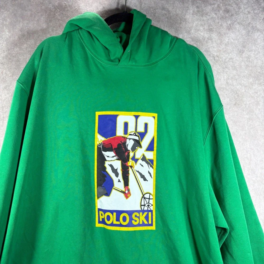 Polo Ralph Lauren Hoodie Mens Size 3XLT Green Polo Ski Fleece Graphic Big & Tall